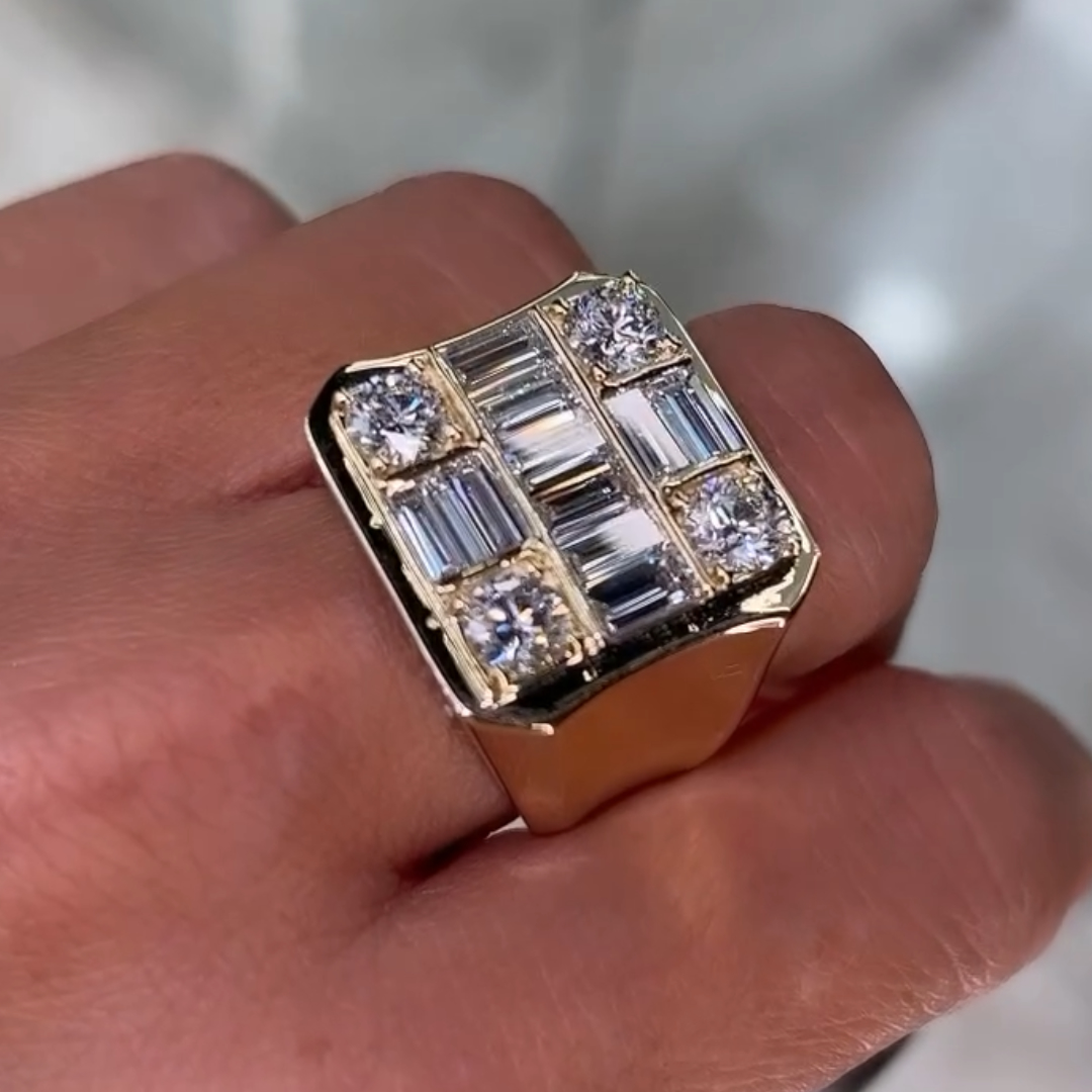7.85ctw Multi-cut White Stone Ring for Men 