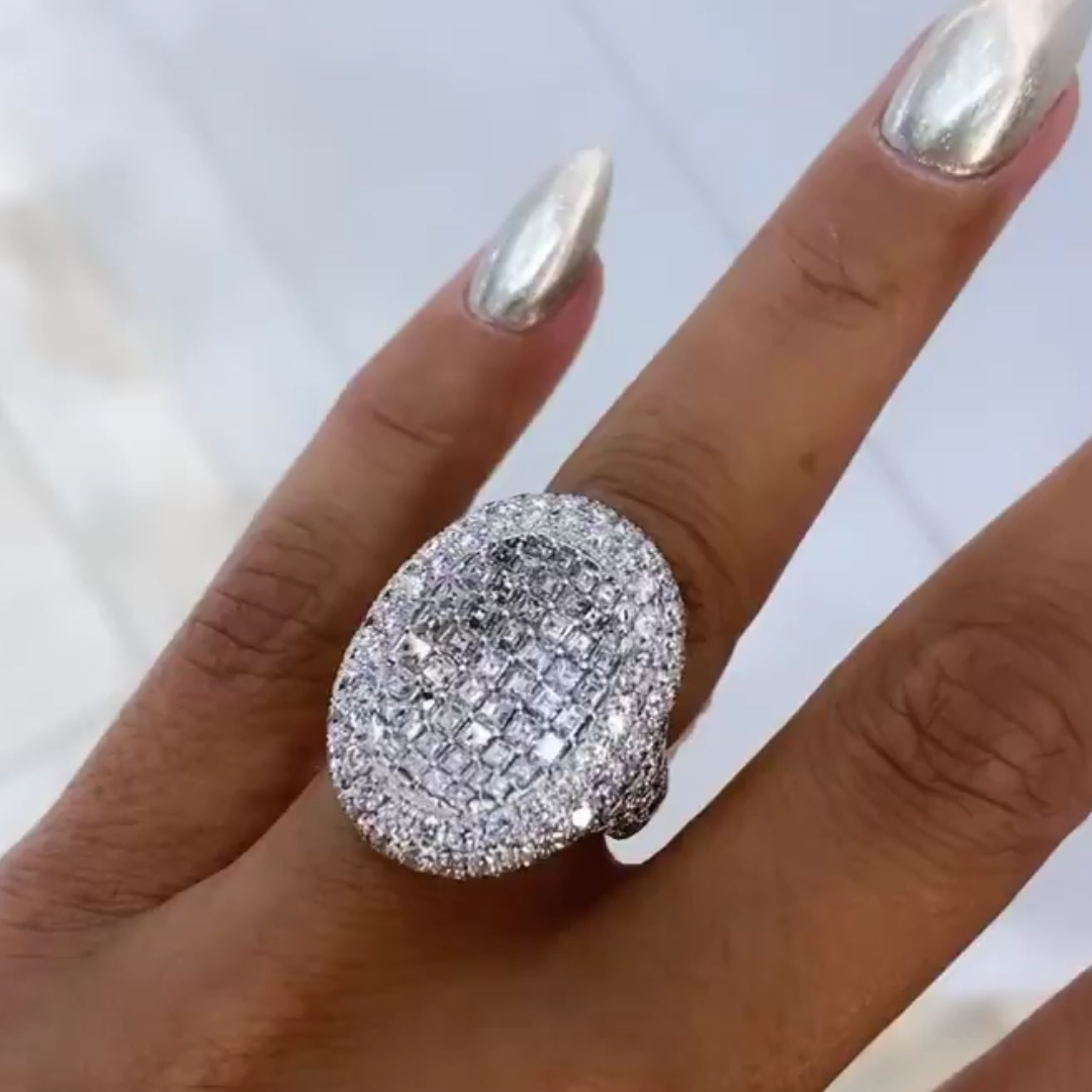 13.75ctw Pave Setting White Stone Cocktail Ring