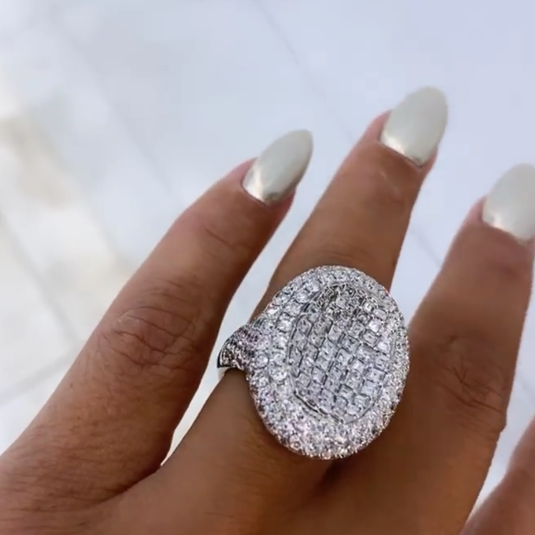 13.75ctw Pave Setting White Stone Cocktail Ring