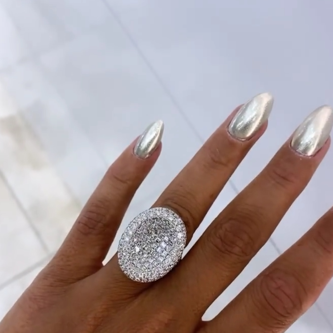 13.75ctw Pave Setting White Stone Cocktail Ring