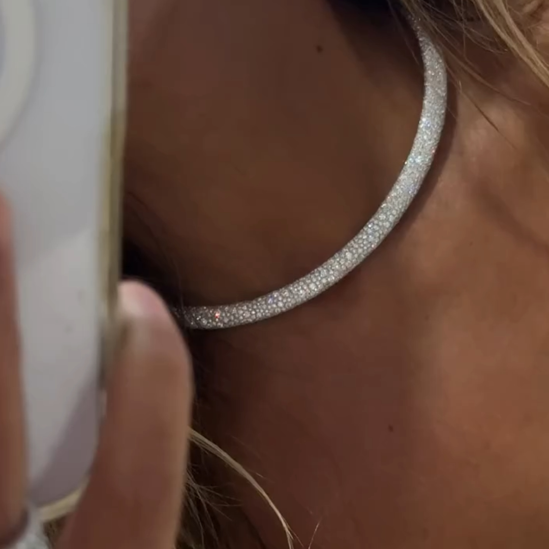 Pave Setting White Stone Necklace Choker
