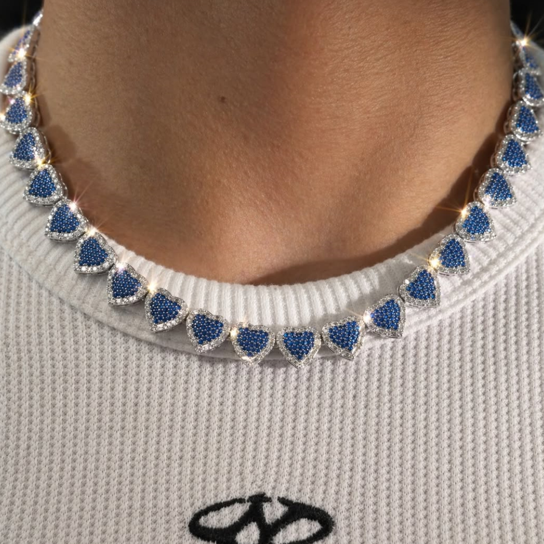 Fashion Sapphire Blue Stone Love Heart Necklaces for Men