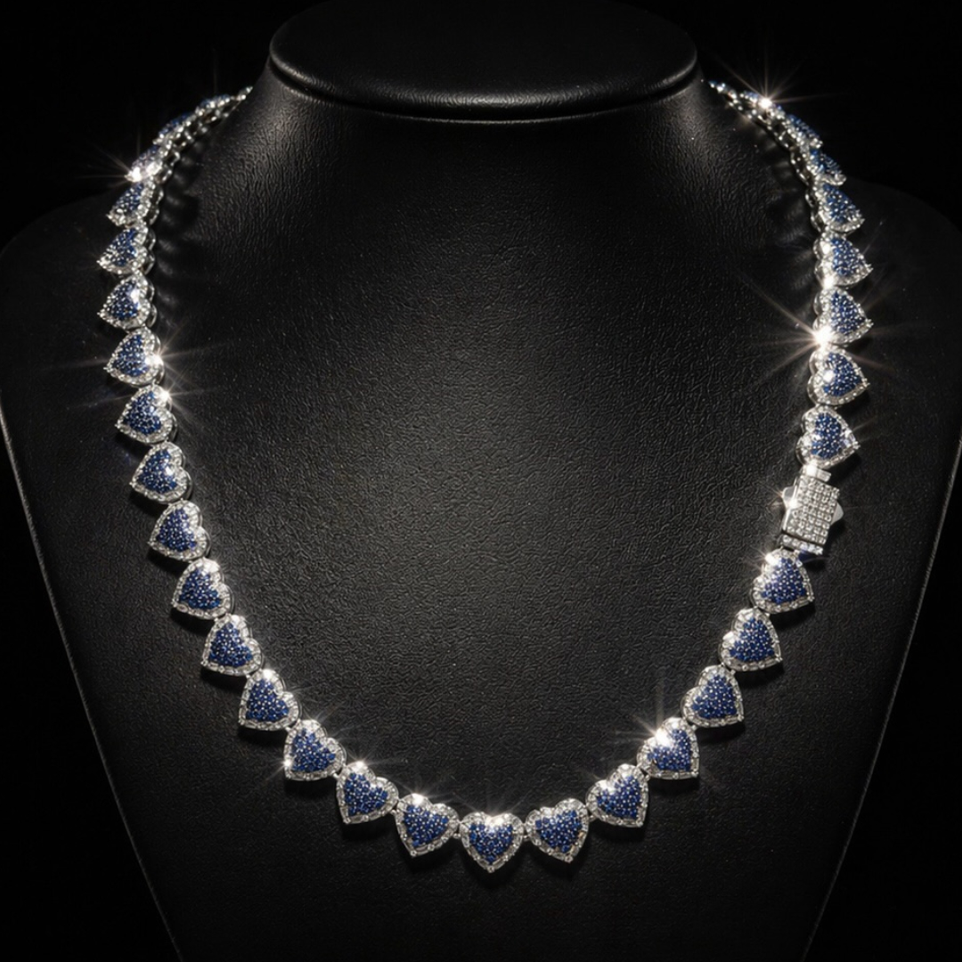 Fashion Sapphire Blue Stone Love Heart Necklaces for Men