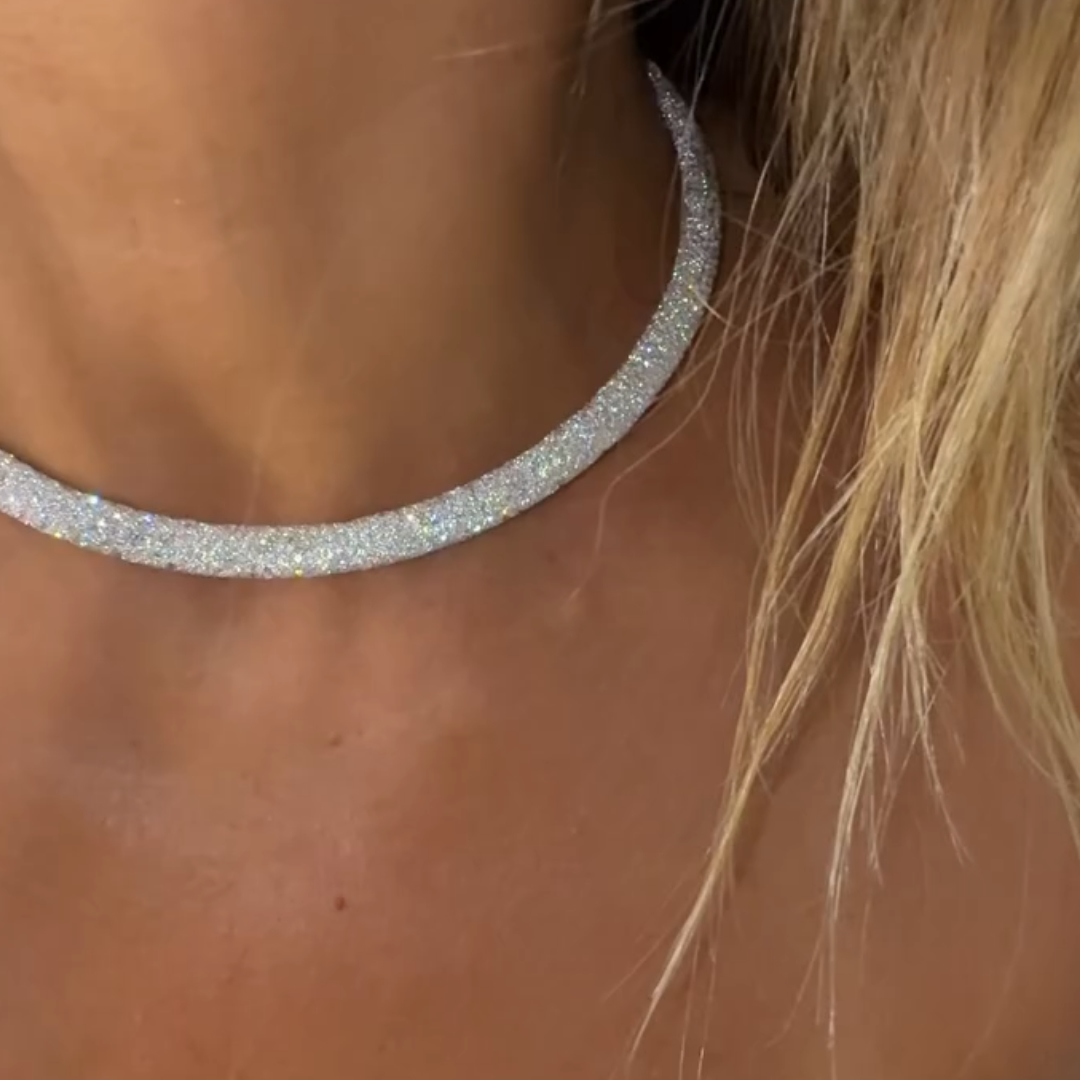 Pave Setting White Stone Necklace Choker