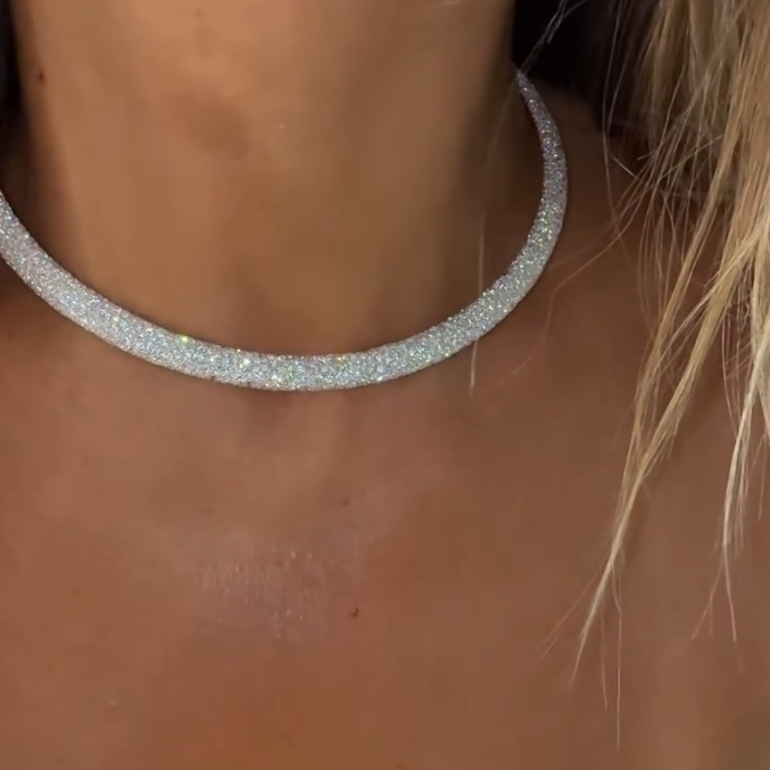 Pave Setting White Stone Necklace Choker