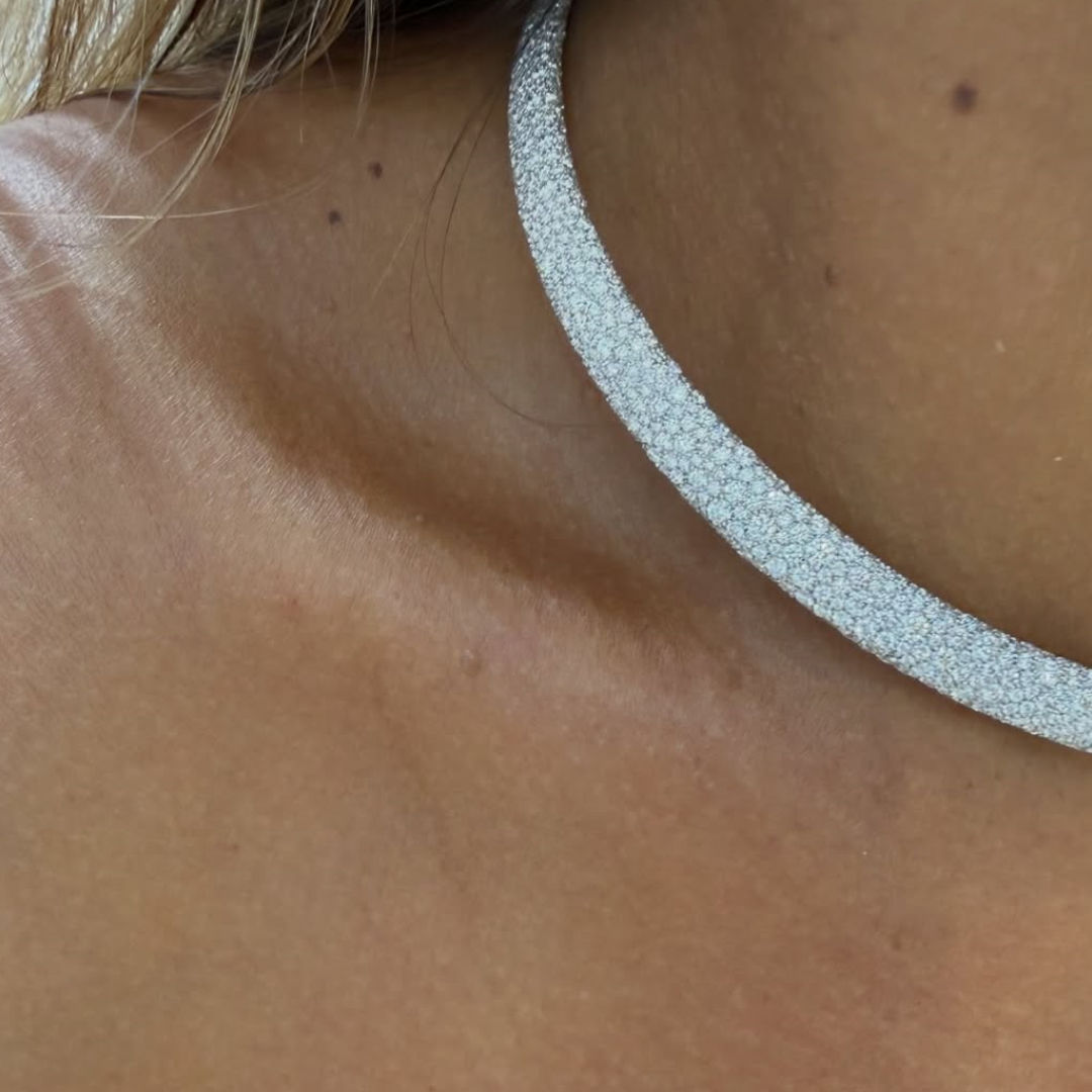 Pave Setting White Stone Necklace Choker