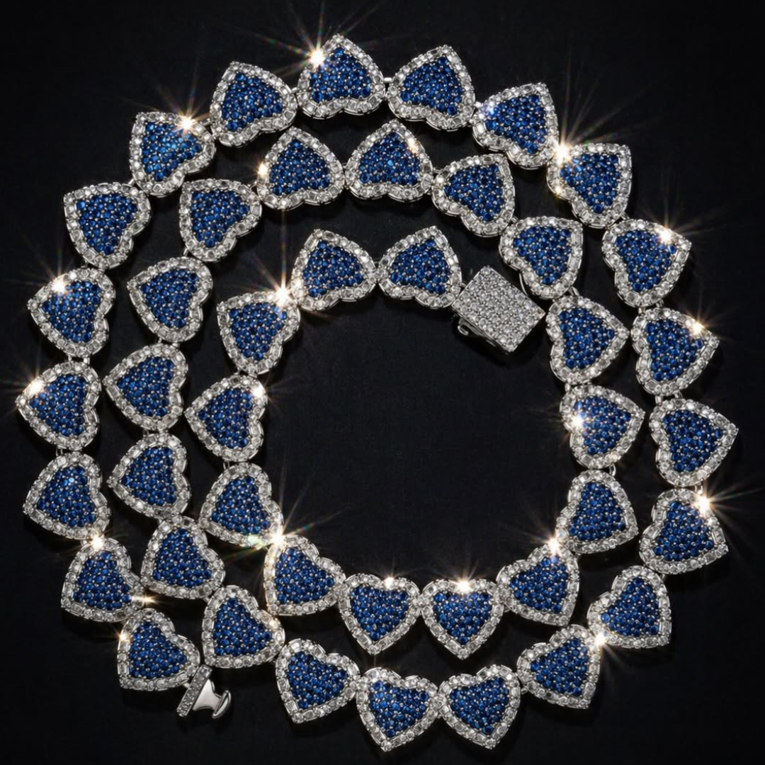 Fashion Sapphire Blue Stone Love Heart Necklaces for Men