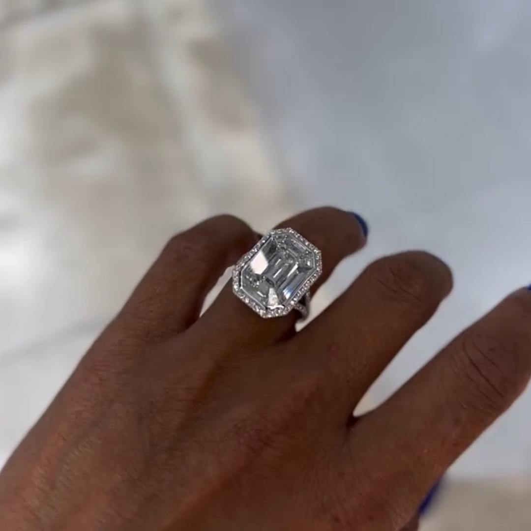 5ct Halo Emerald Cut White Stone Ring 