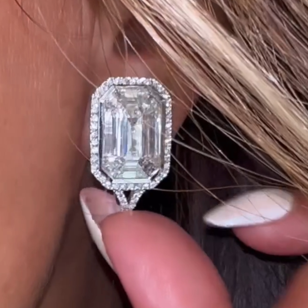 Emerald Cut White Stone Stud Earrings