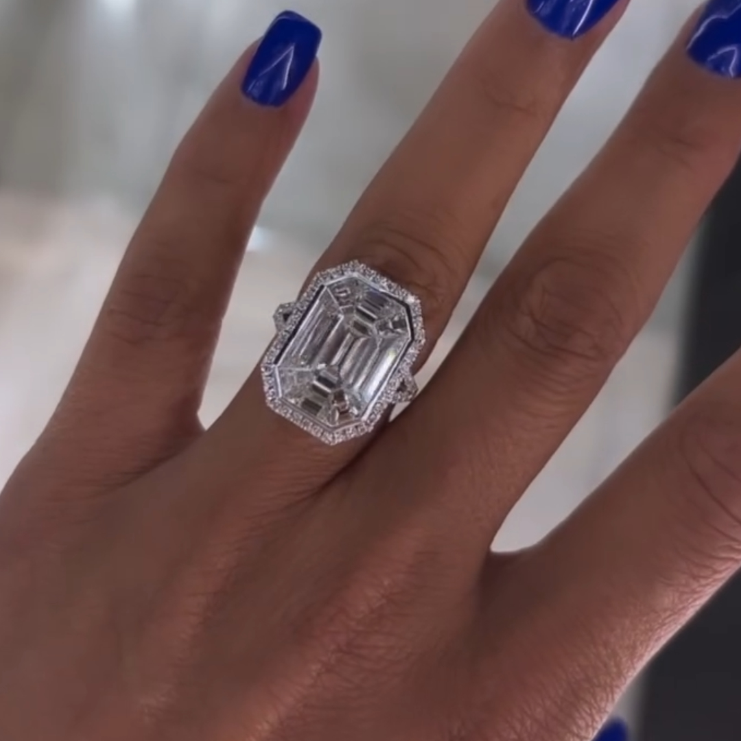 5ct Halo Emerald Cut White Stone Ring 