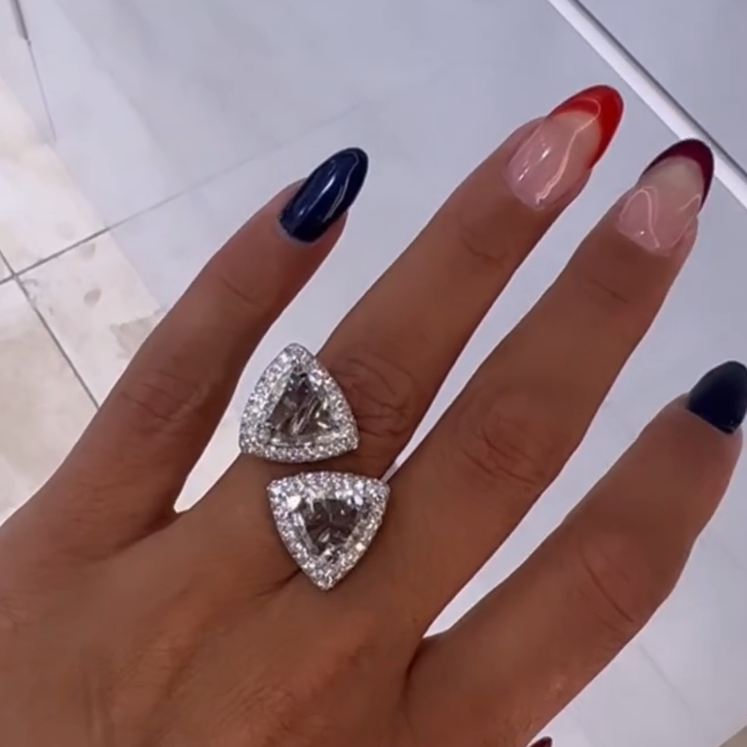 Trillion Cut Toi et Moi  Design White Stone Ring