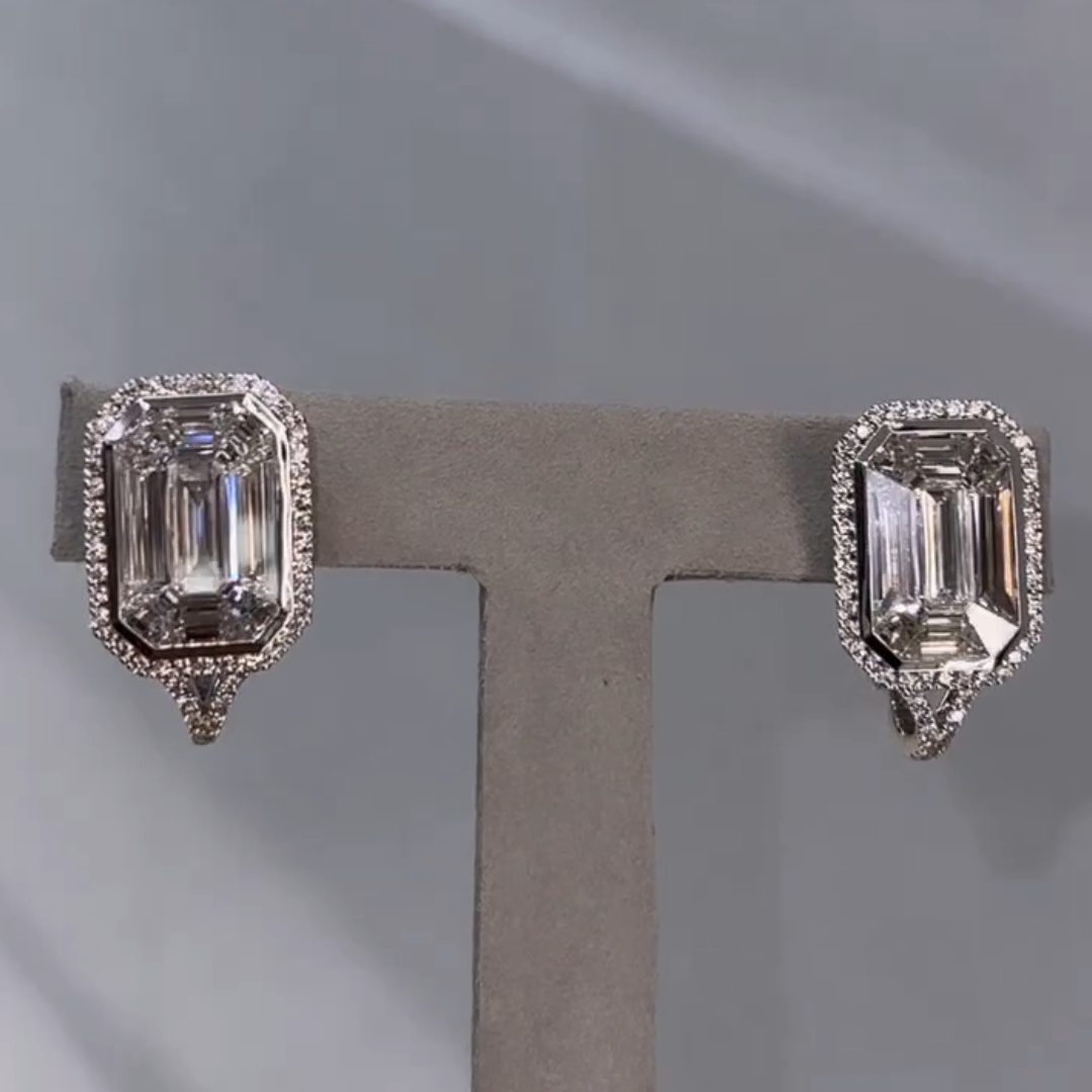 Emerald Cut White Stone Stud Earrings