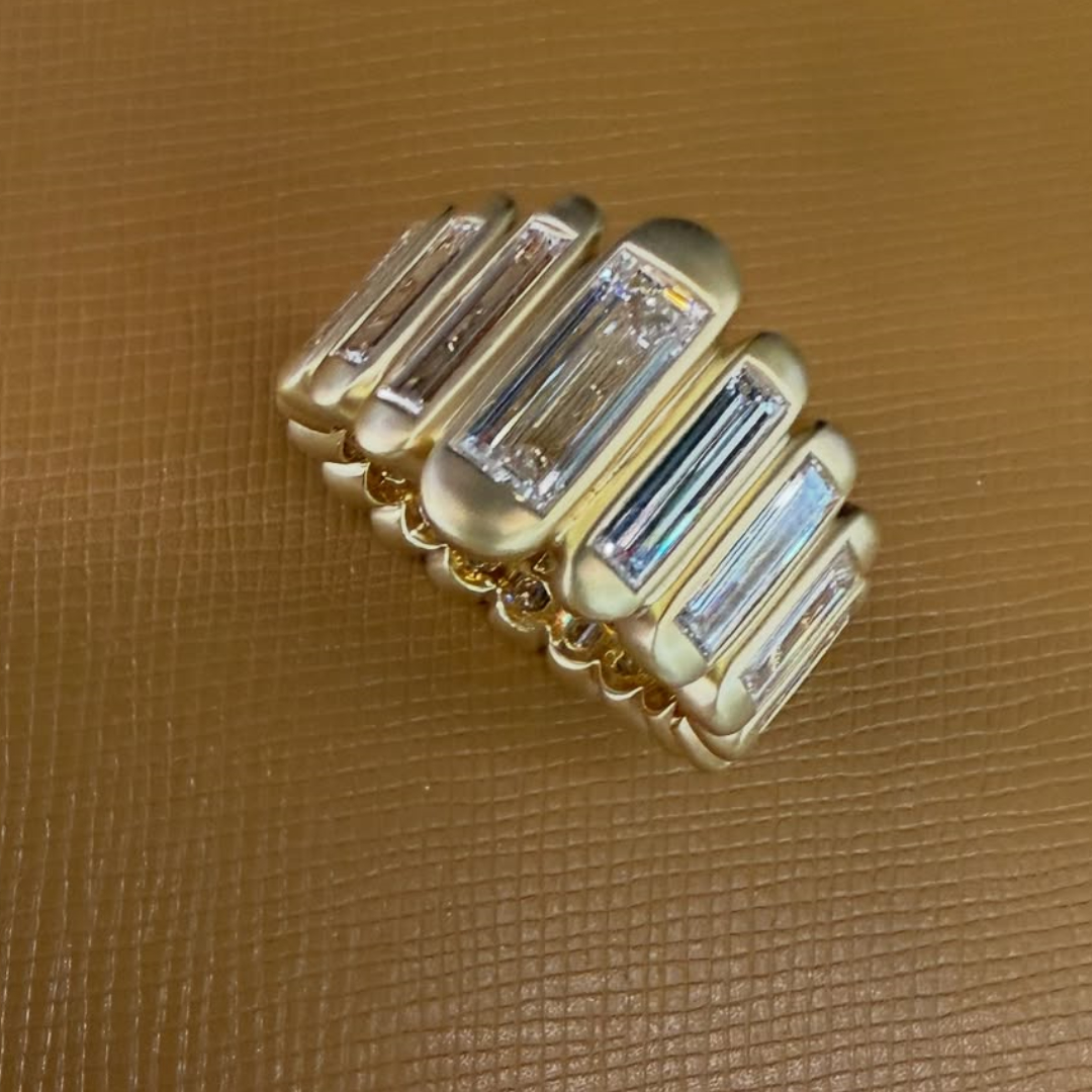 13.75ctw Unique Step Design Elongated Emerald Cuts White Stone Ring 