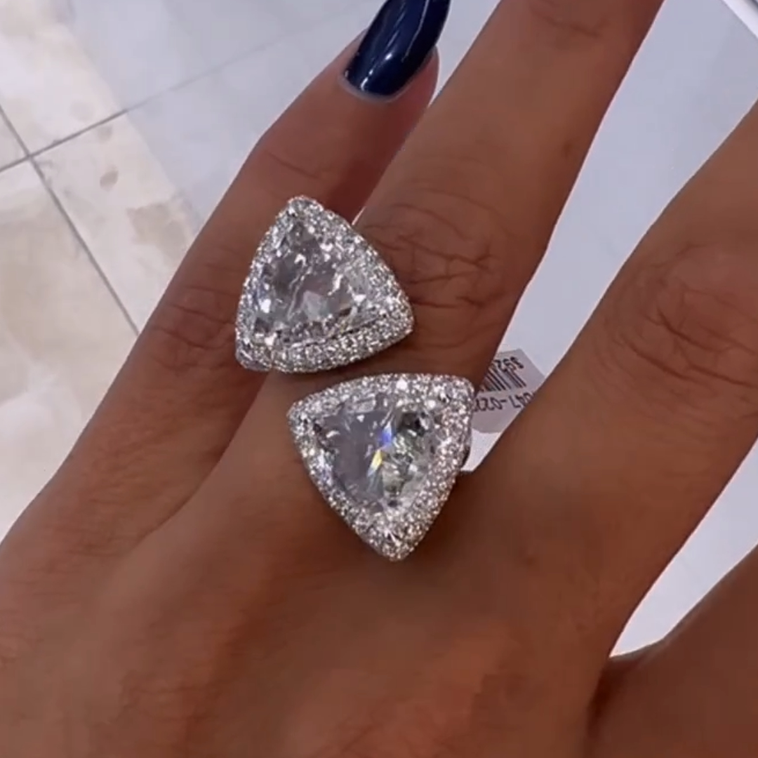Trillion Cut Toi et Moi  Design White Stone Ring