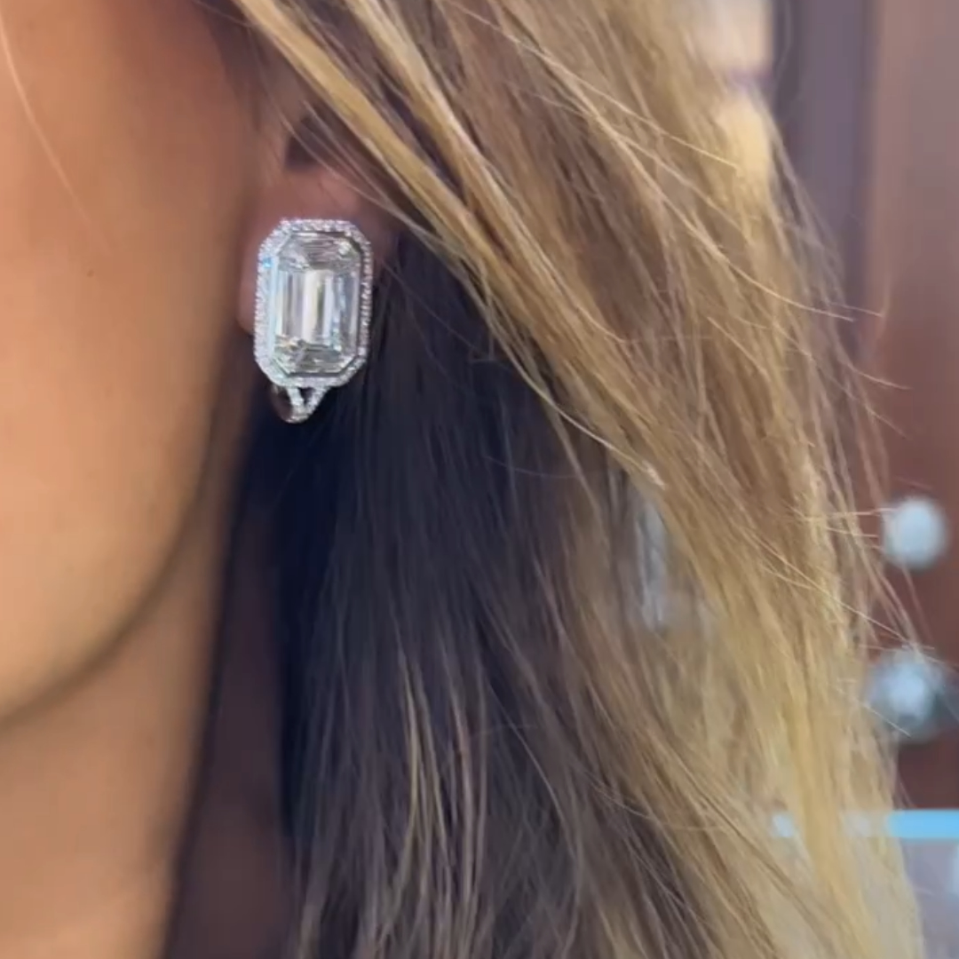 Emerald Cut White Stone Stud Earrings