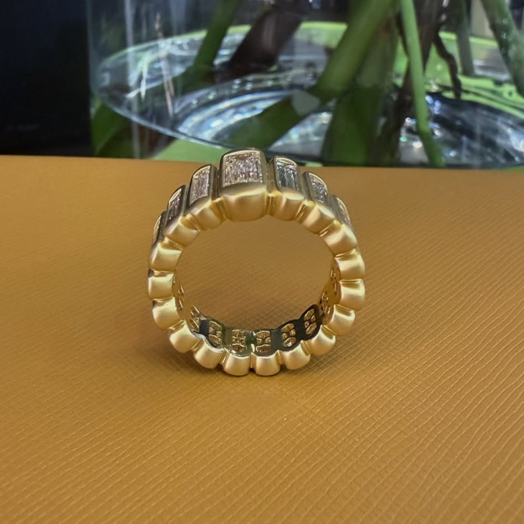 13.75ctw Unique Step Design Elongated Emerald Cuts White Stone Ring 