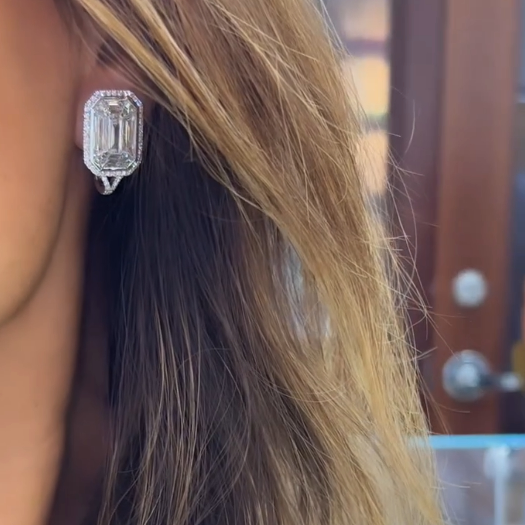 Emerald Cut White Stone Stud Earrings