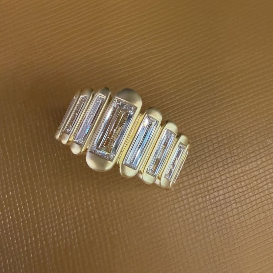 13.75ctw Unique Step Design Elongated Emerald Cuts White Stone Ring 