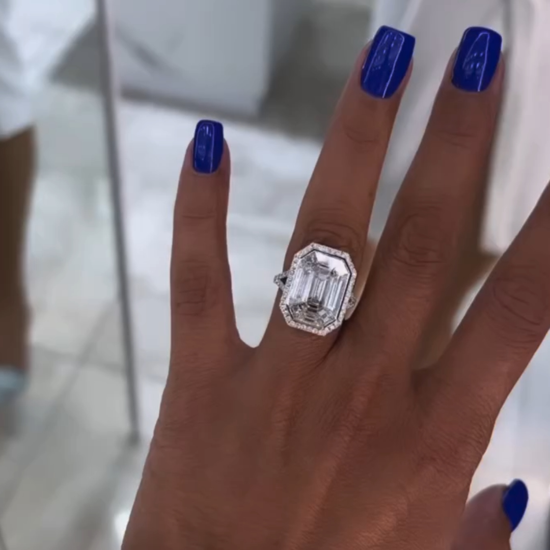 5ct Halo Emerald Cut White Stone Ring 