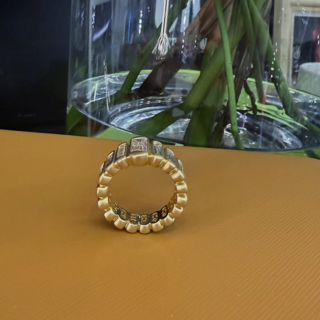 13.75ctw Unique Step Design Elongated Emerald Cuts White Stone Ring 