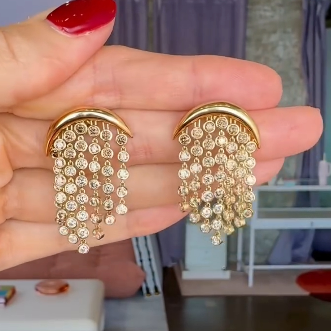 Fashion White Stone Tassel Earring