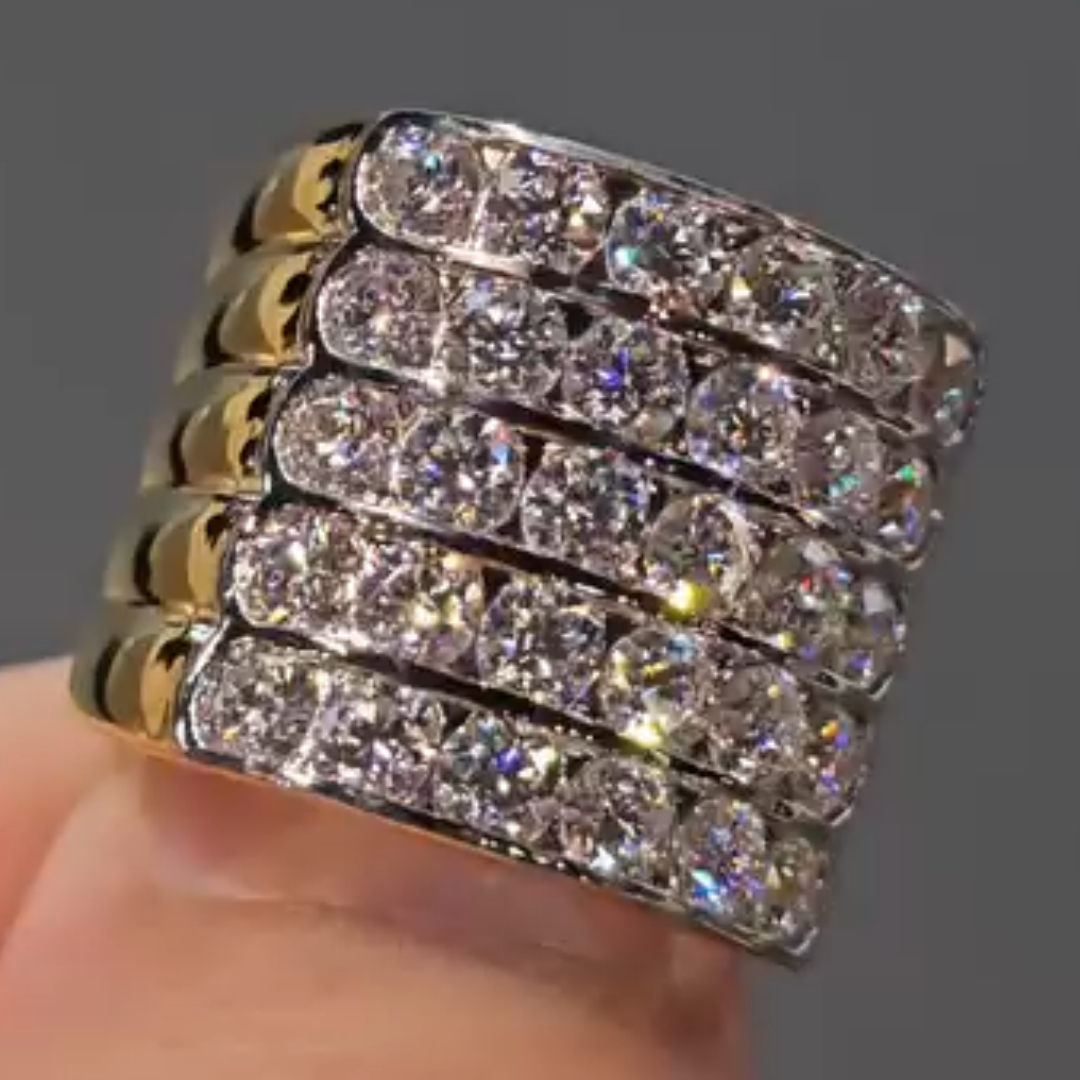 Five-row White Stone Pinky Ring for Men