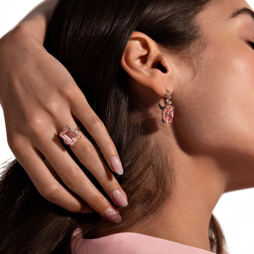 Fashion Oval Cut Pink Stone Drop Earrings 