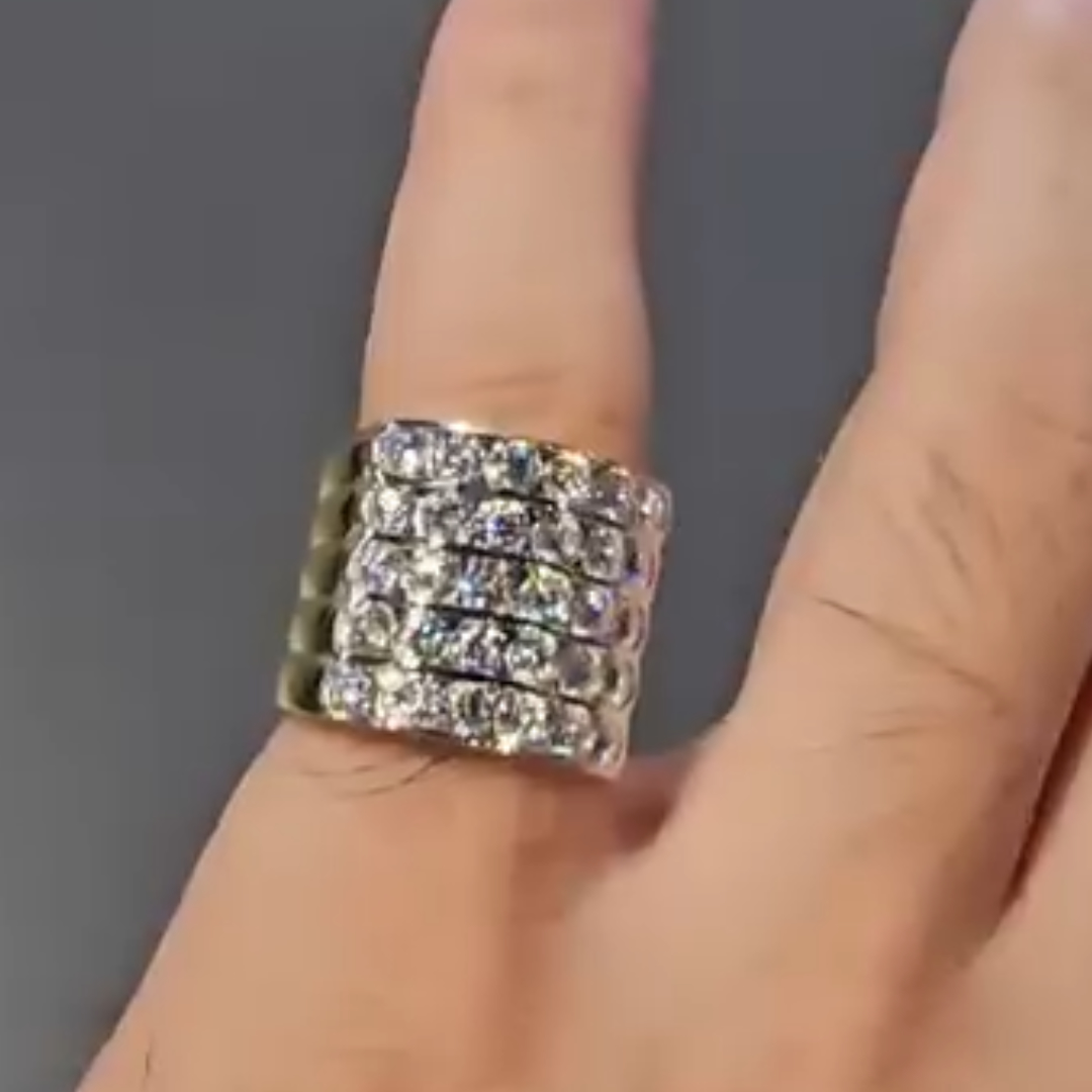 Five-row White Stone Pinky Ring for Men