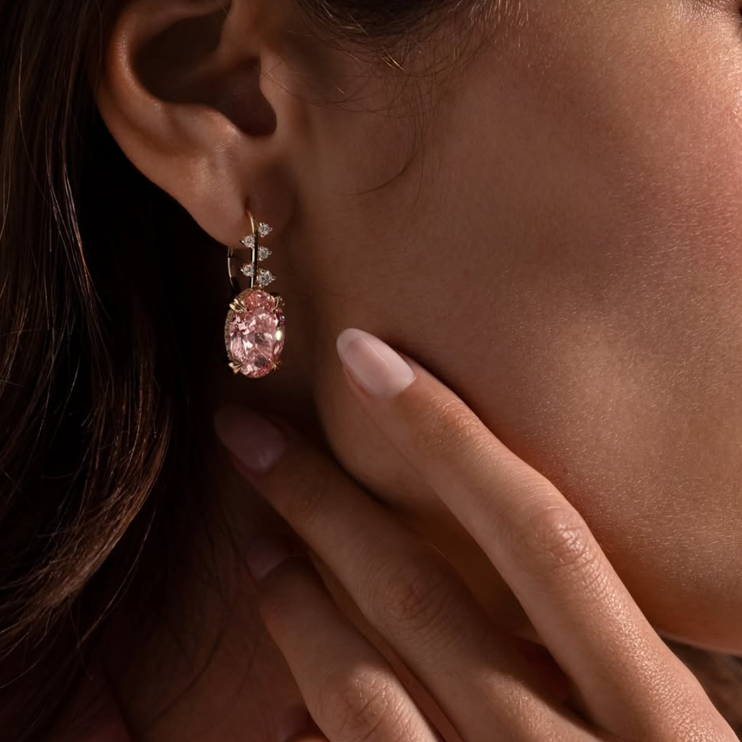 Fashion Oval Cut Pink Stone Drop Earrings 