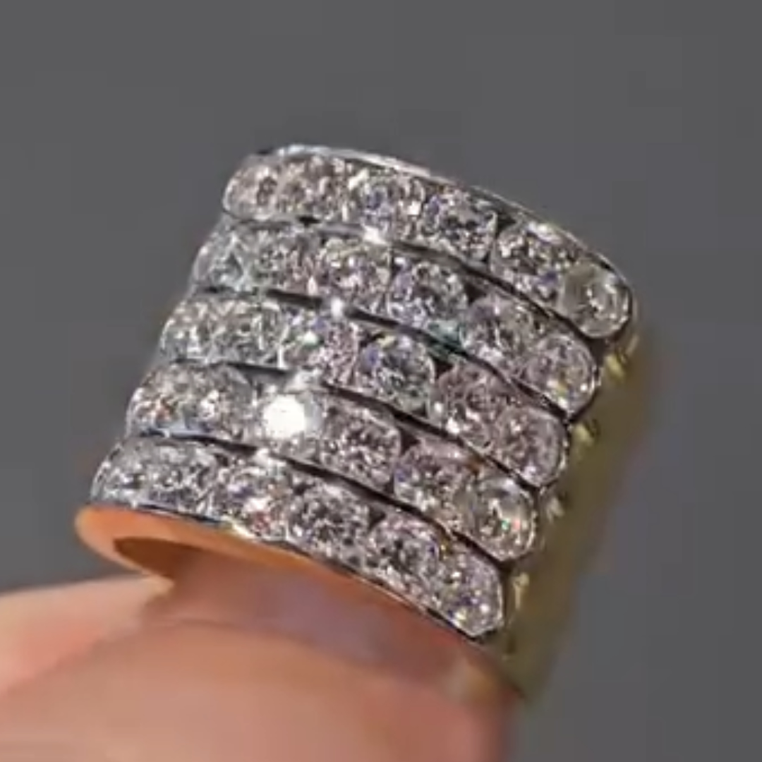 Five-row White Stone Pinky Ring for Men