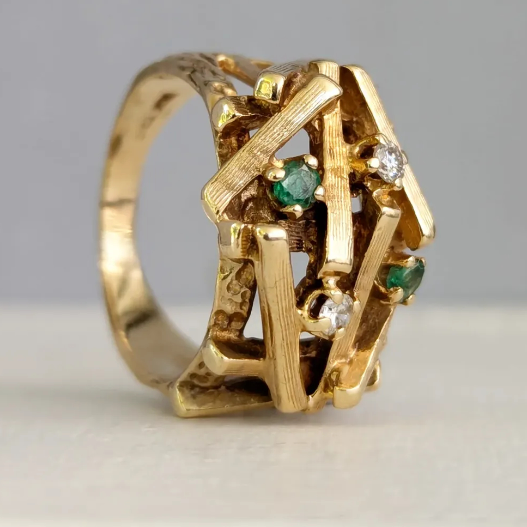 Architecture Design Gold Nest Cocktail Ring