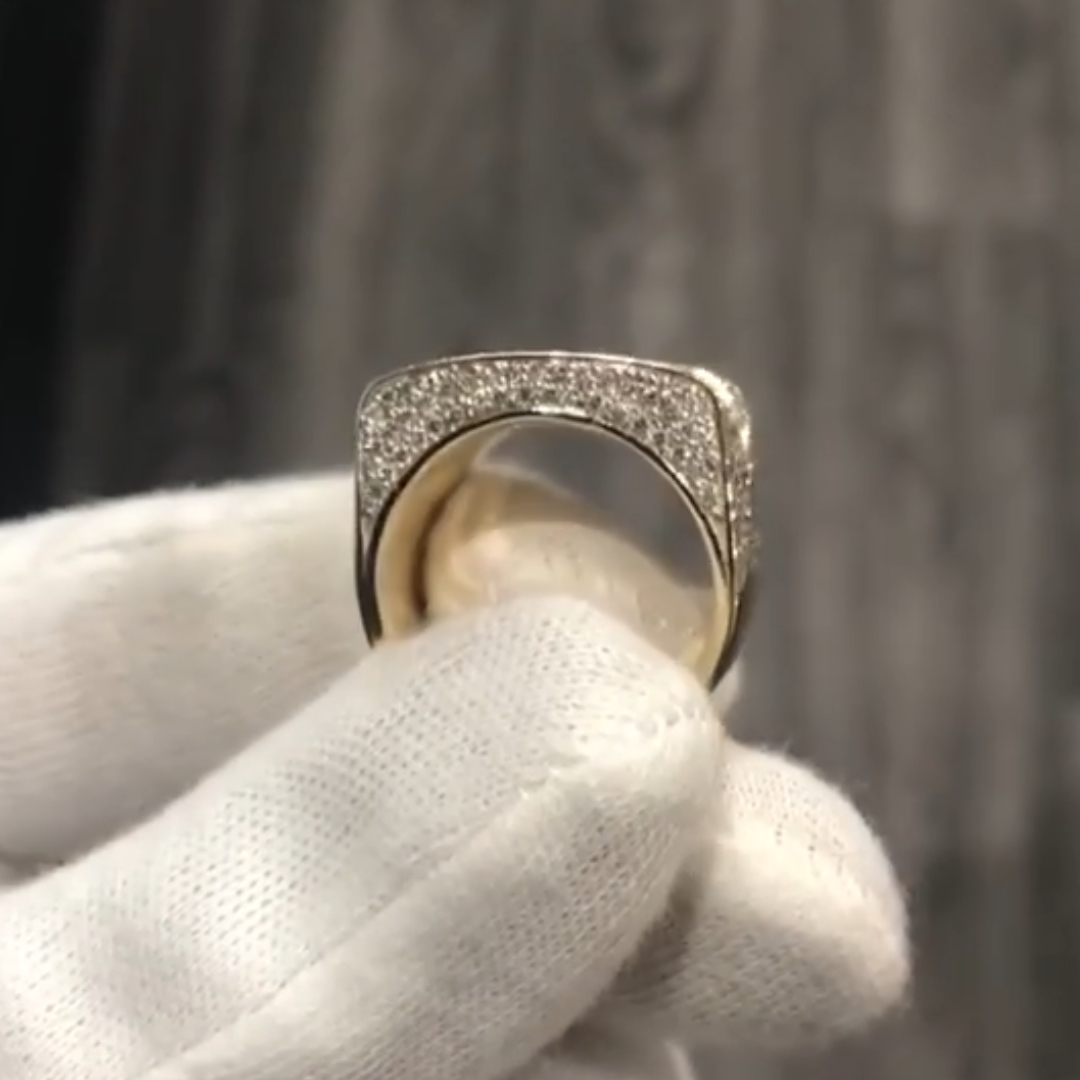 9.79ctw Full Pave Set Men‘s White Stone Ring