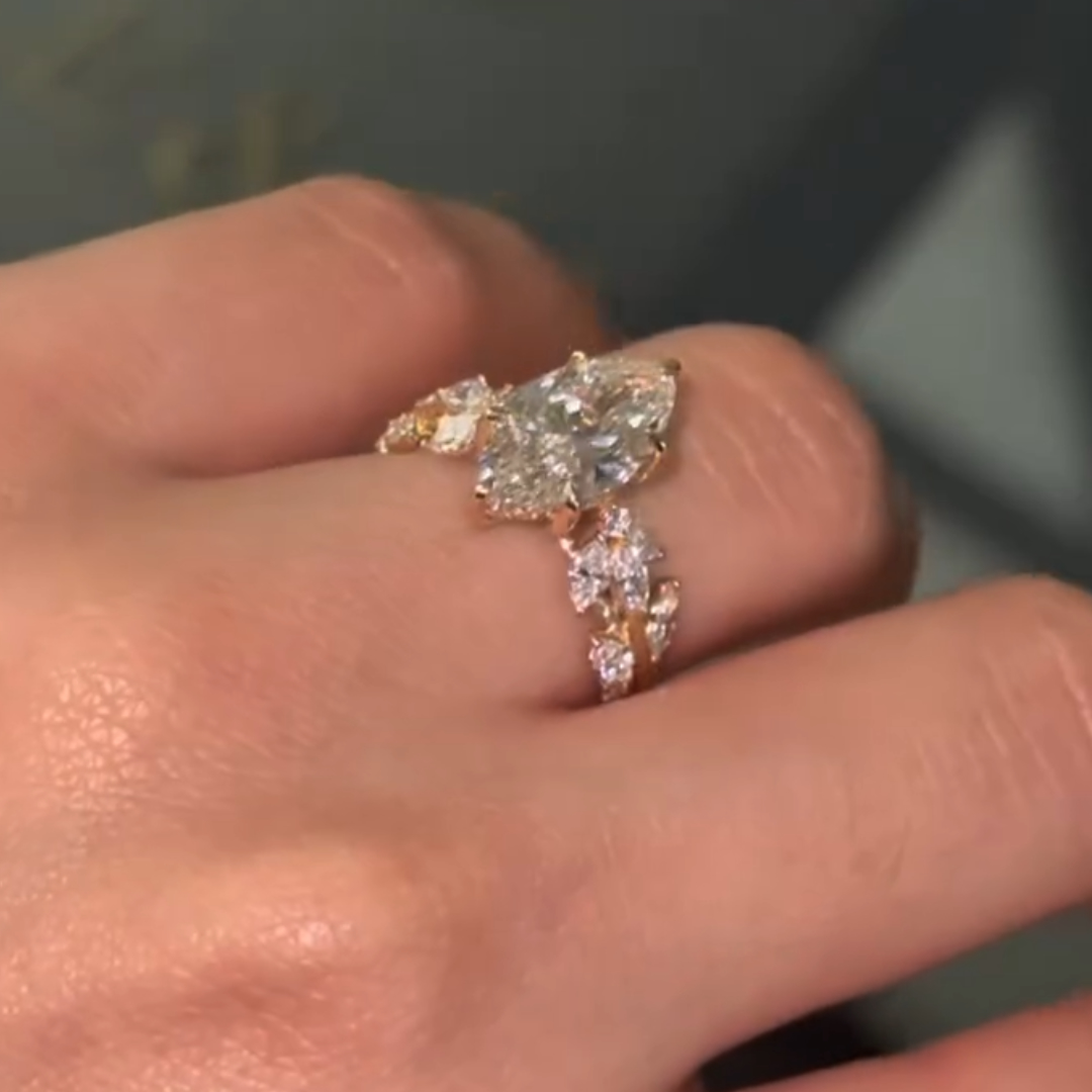 Tree Branch Design 2ct Marquise Cut White Stone Ring