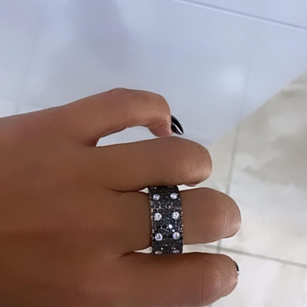 6.25ctw White & Black Stone Square Ring for Men