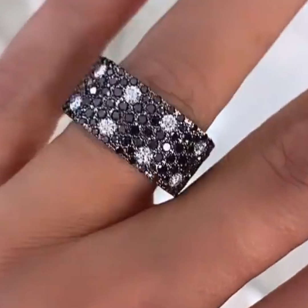 6.25ctw White & Black Stone Square Ring for Men