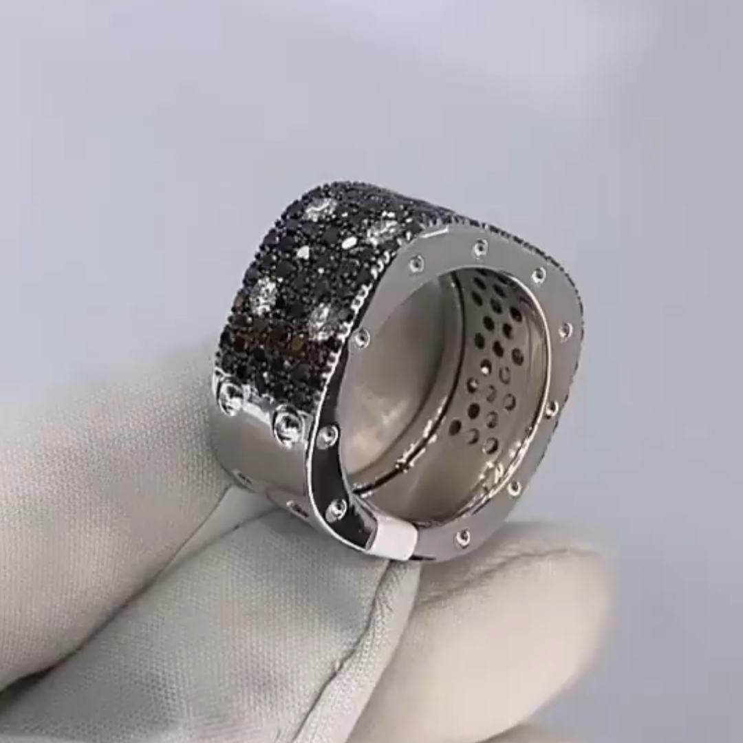 6.25ctw White & Black Stone Square Ring for Men