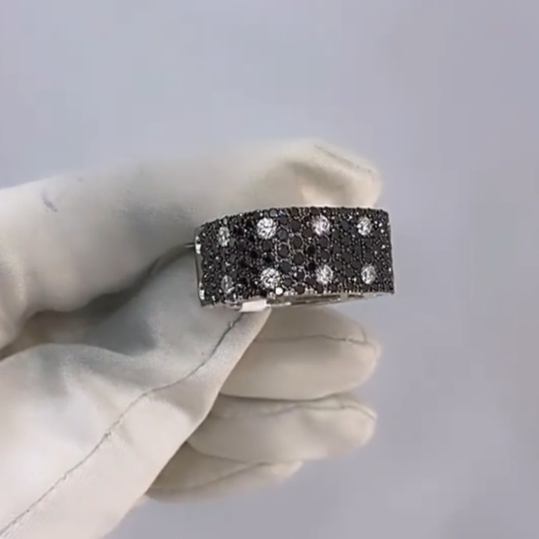 6.25ctw White & Black Stone Square Ring for Men