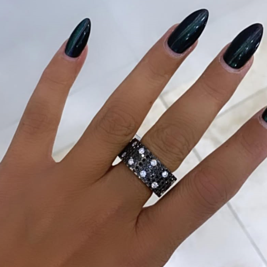 6.25ctw White & Black Stone Square Ring for Men