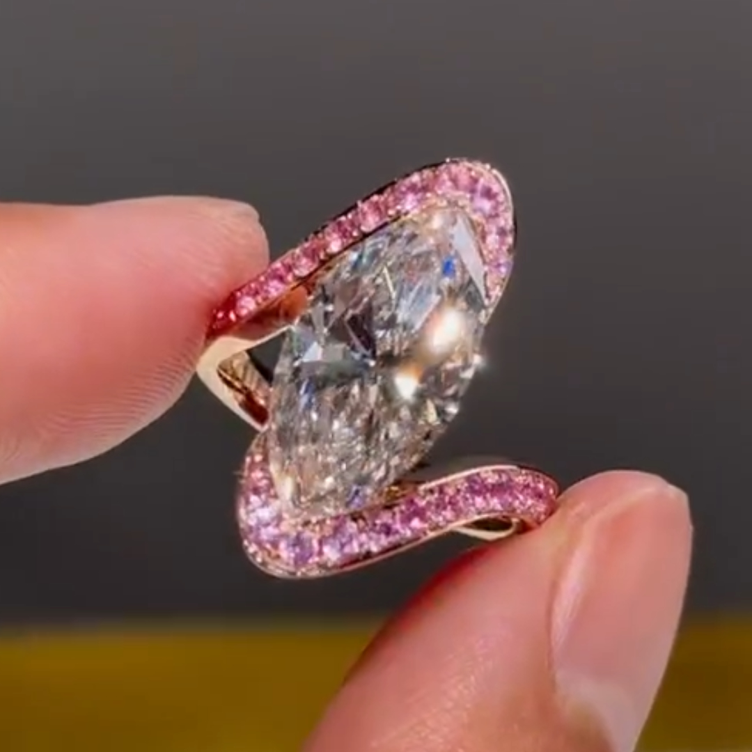 Bypass Design 4.01ct  Marquise Cut White Stone Ring