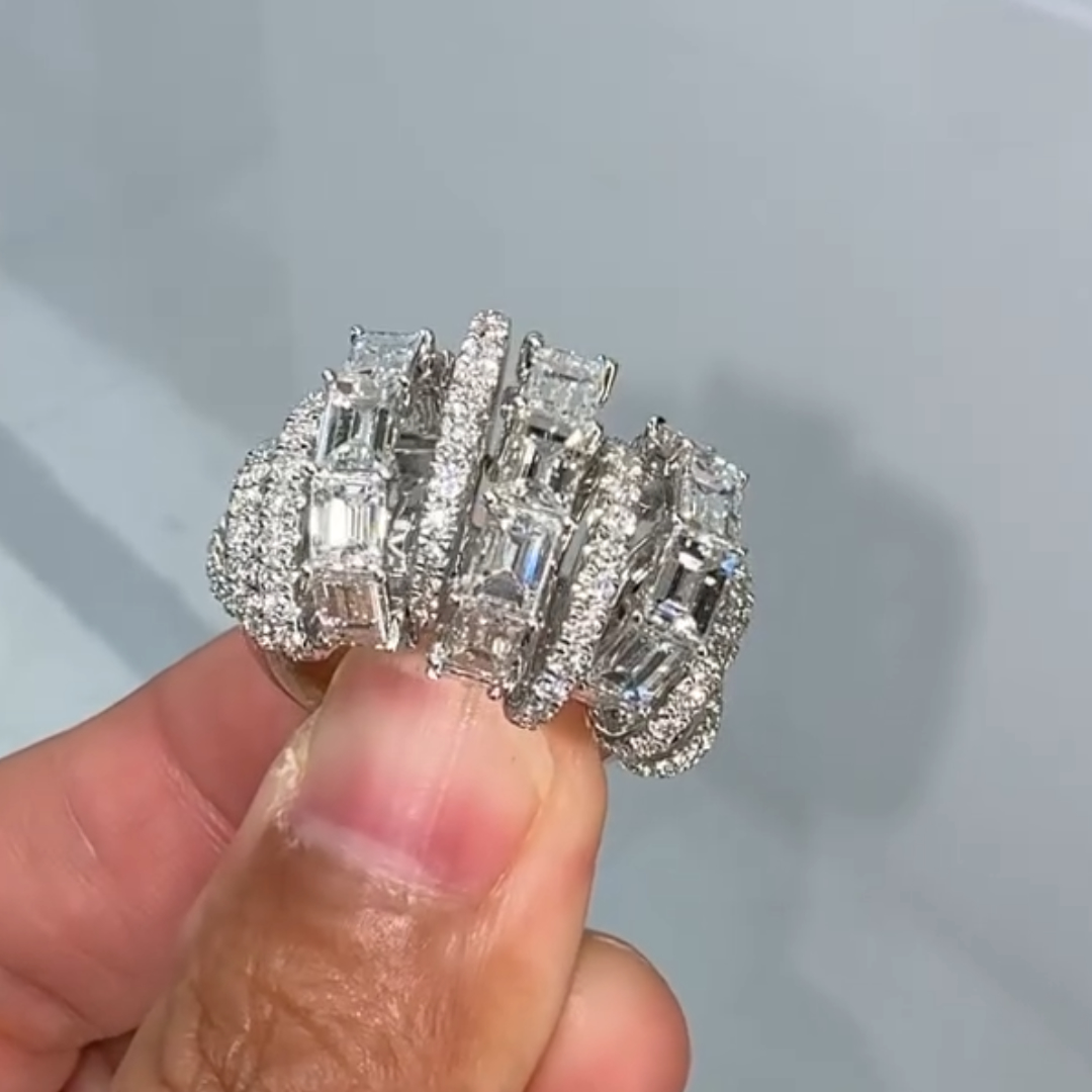 9.35ctw Swirl Design White Stone Cocktail Ring