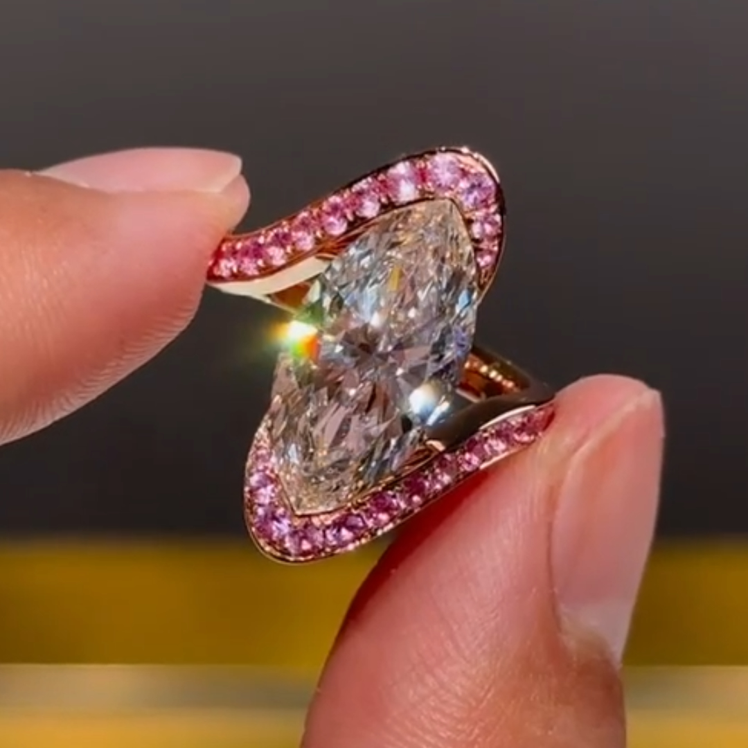 Bypass Design 4.01ct  Marquise Cut White Stone Ring
