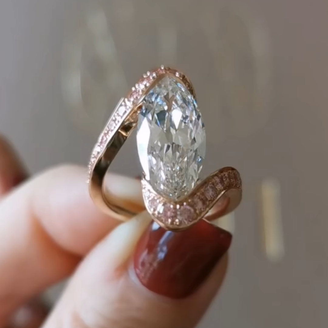 Bypass Design 4.01ct  Marquise Cut White Stone Ring
