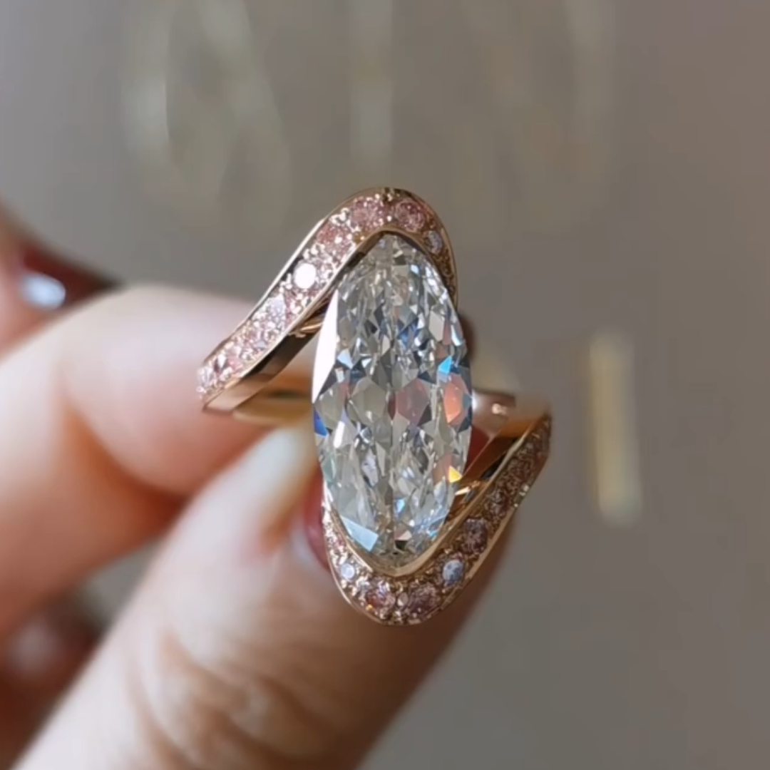 Bypass Design 4.01ct  Marquise Cut White Stone Ring