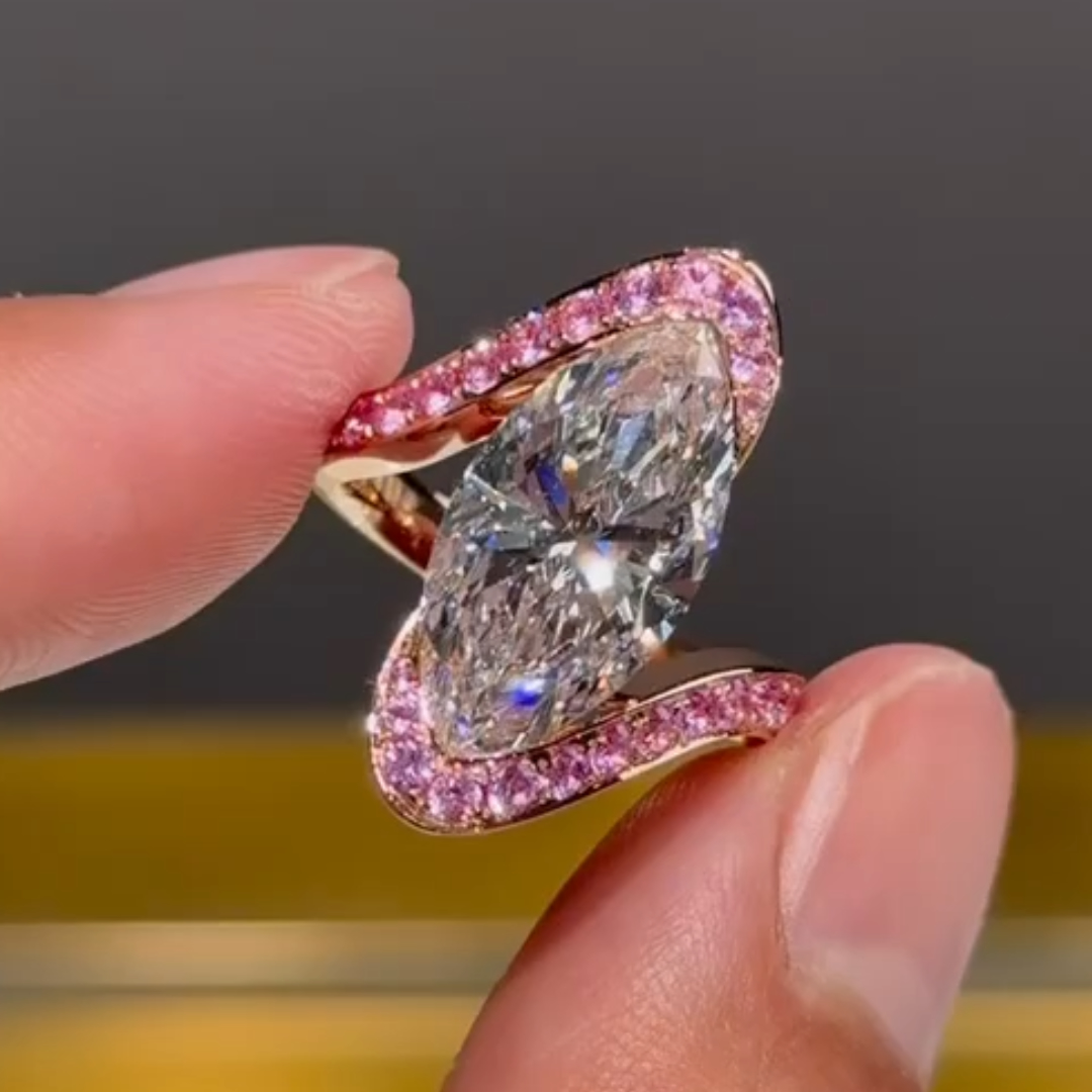 Bypass Design 4.01ct  Marquise Cut White Stone Ring