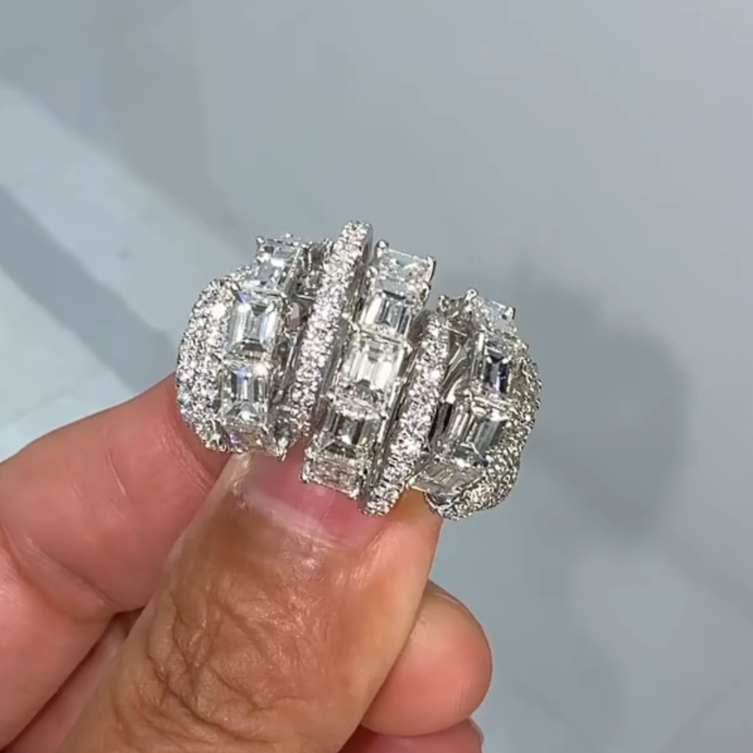 9.35ctw Swirl Design White Stone Cocktail Ring