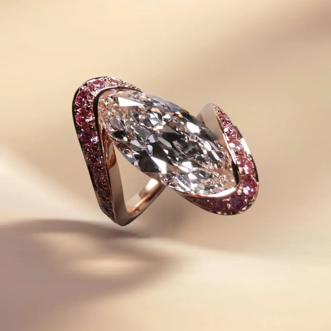 Bypass Design 4.01ct  Marquise Cut White Stone Ring