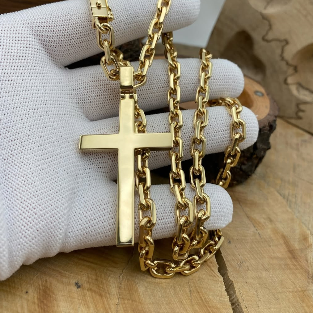 6mm Men's Gold Chain Cross Pendant Necklace
