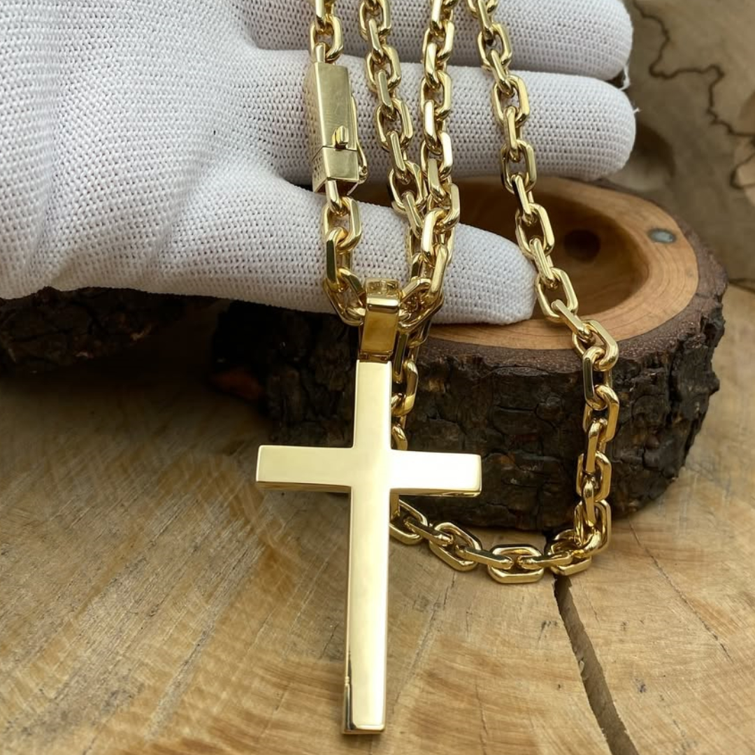 6mm Men's Gold Chain Cross Pendant Necklace