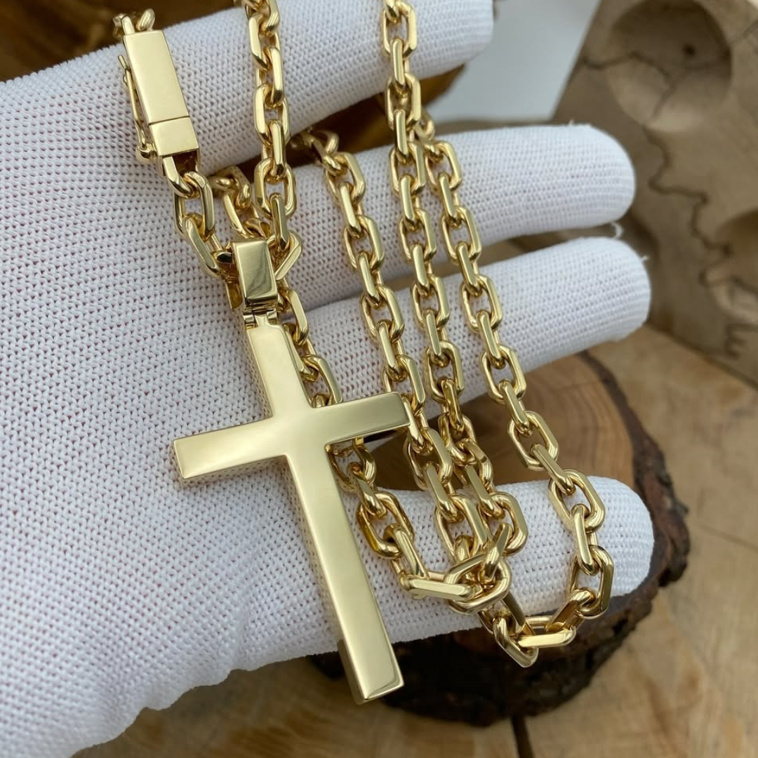 6mm Men's Gold Chain Cross Pendant Necklace