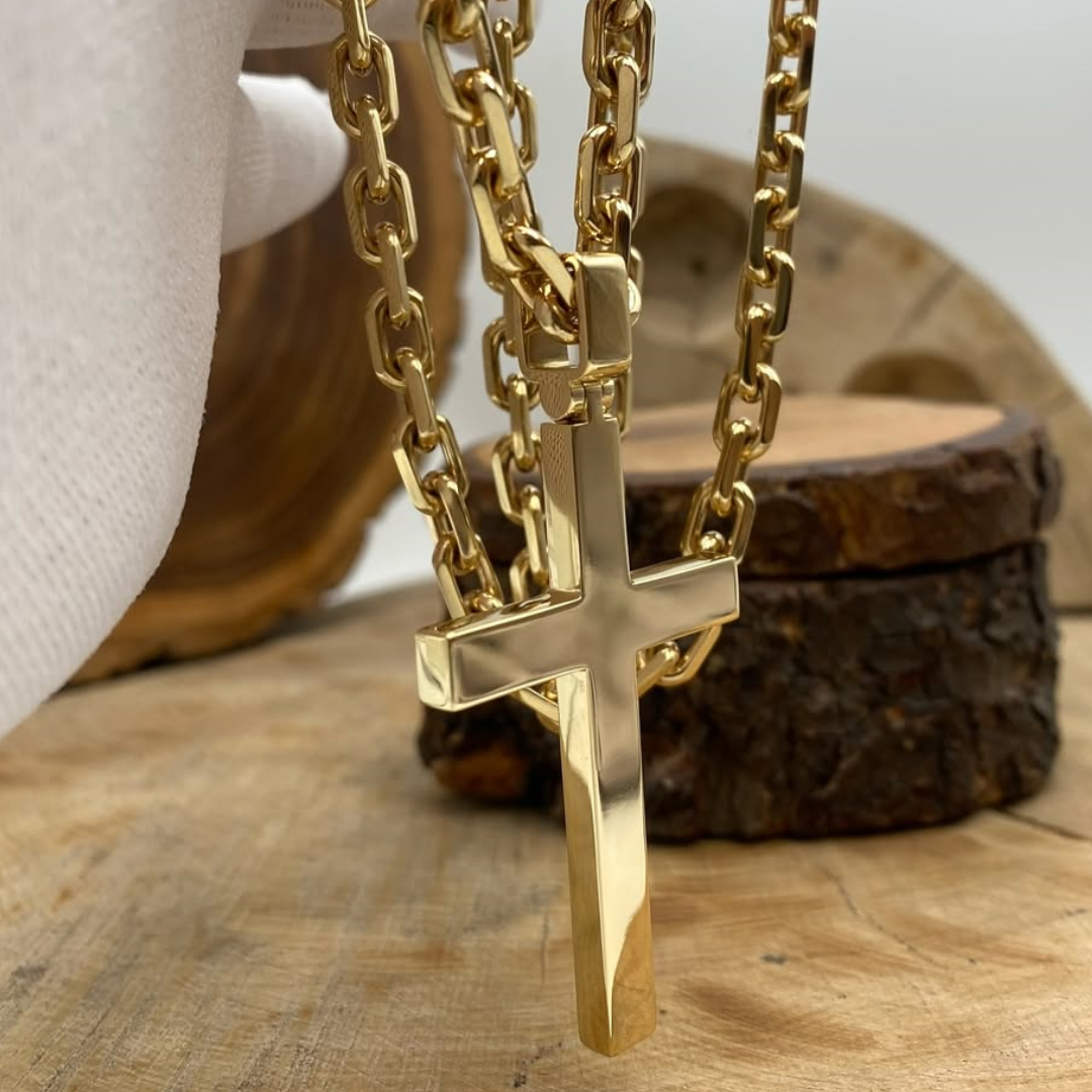 6mm Men's Gold Chain Cross Pendant Necklace